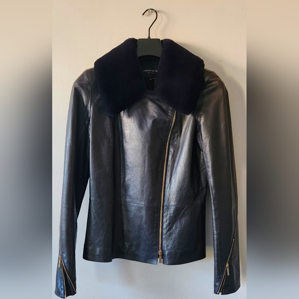 Lafayette 148 NY Leather Moto Jacket Sz 2